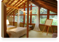 Cabin room with large windows